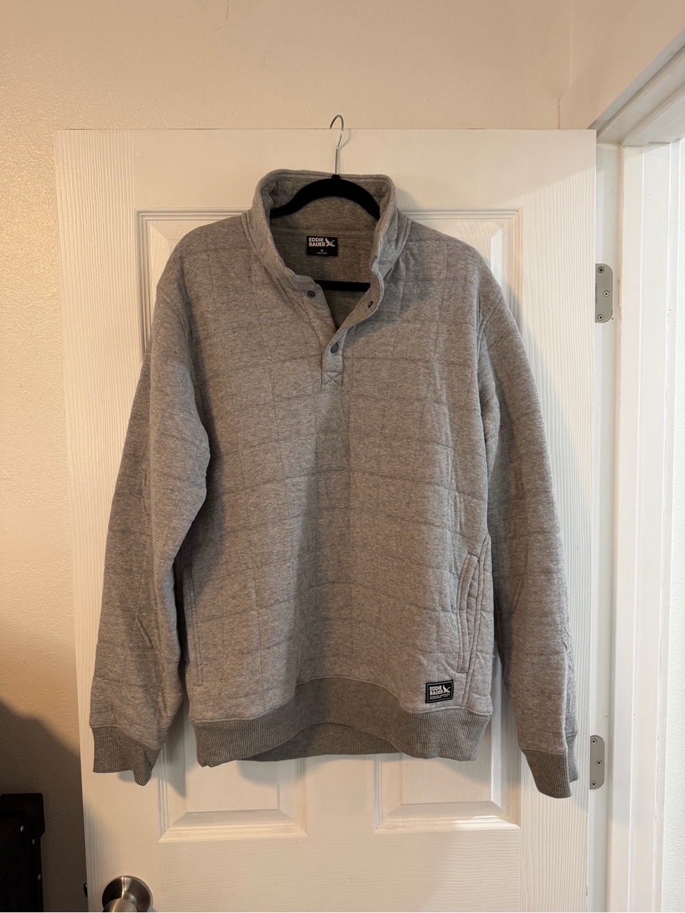 Eddie Bauer Gray Quilted Half-Snap Pullover Sweater